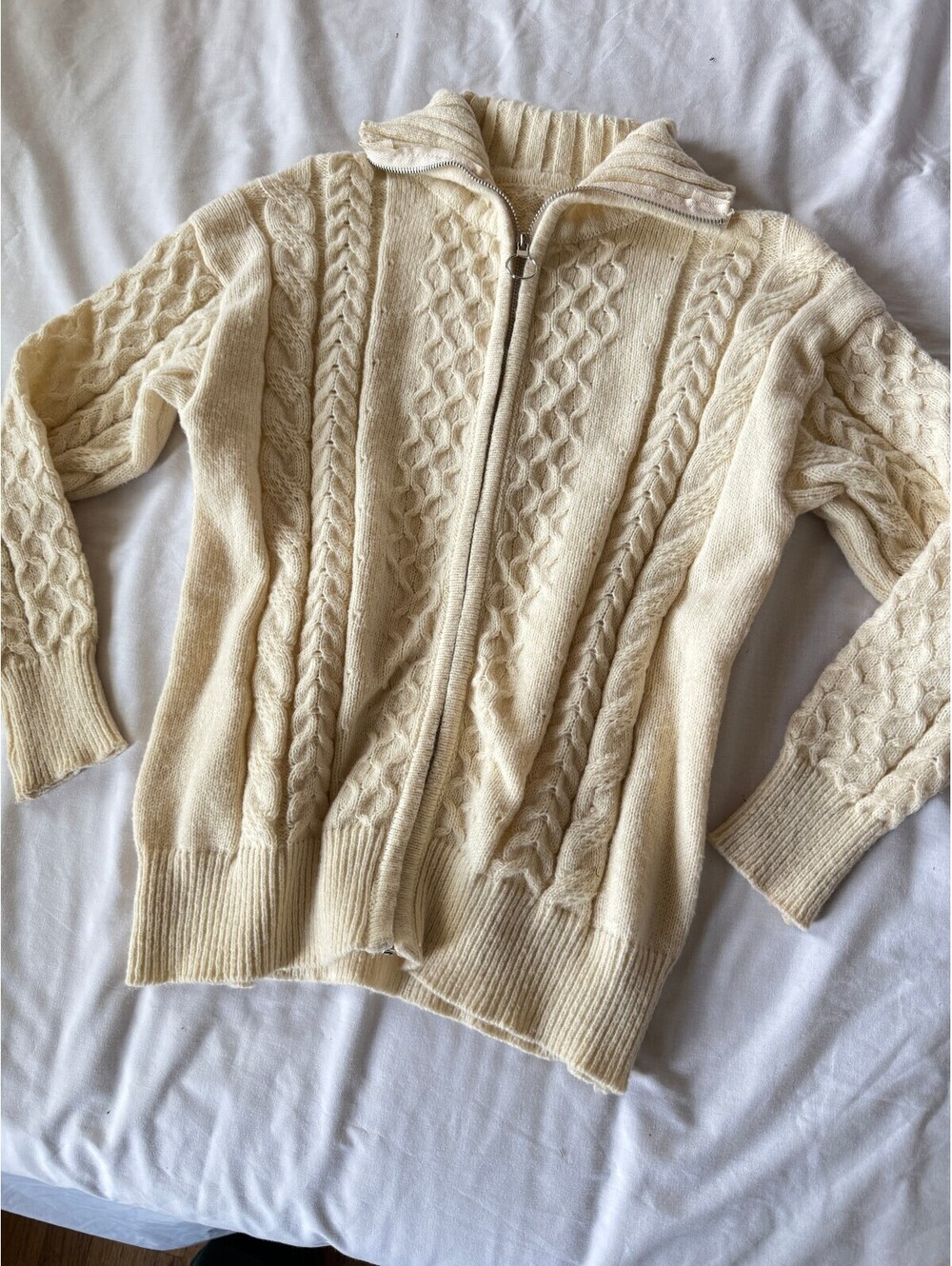Cream Cable Knit Full Zip Sweater Jacket